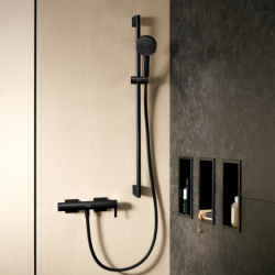 Drążek prysznic Pulsify S 90 cm z suwakiem PushSlider i wężem prysznicowym Isiflex 160cm Czarny Matowy Unica HANSGROHE 24401670