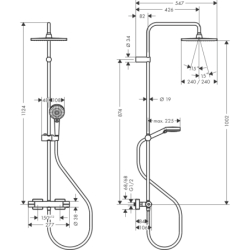 Komplet prysznicowy 240 1jet EcoSmart z termostatem Czarny Matowy Vernis Shape HANSGROHE 26429670
