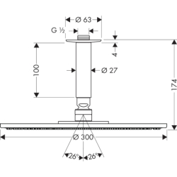 Głowica prysznicowa 300 1jet EcoSmart z przyłączem sufitowym Chrom Raindance S HANSGROHE 26600000