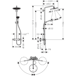 Komplet prysznicowy 280 1jet z termostatem Chrom Croma Select S HANSGROHE 26790000