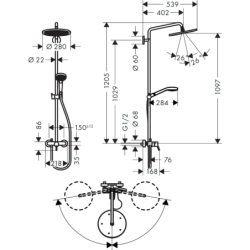 Komplet prysznicowy 280 1jet z mieszaczem Chrom Croma Select S HANSGROHE 26791000