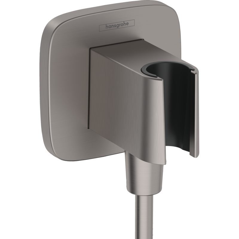 Przyłącze węża z uchwytem Czarny Chrom Szczotkowany FixFit Q HANSGROHE 26887340