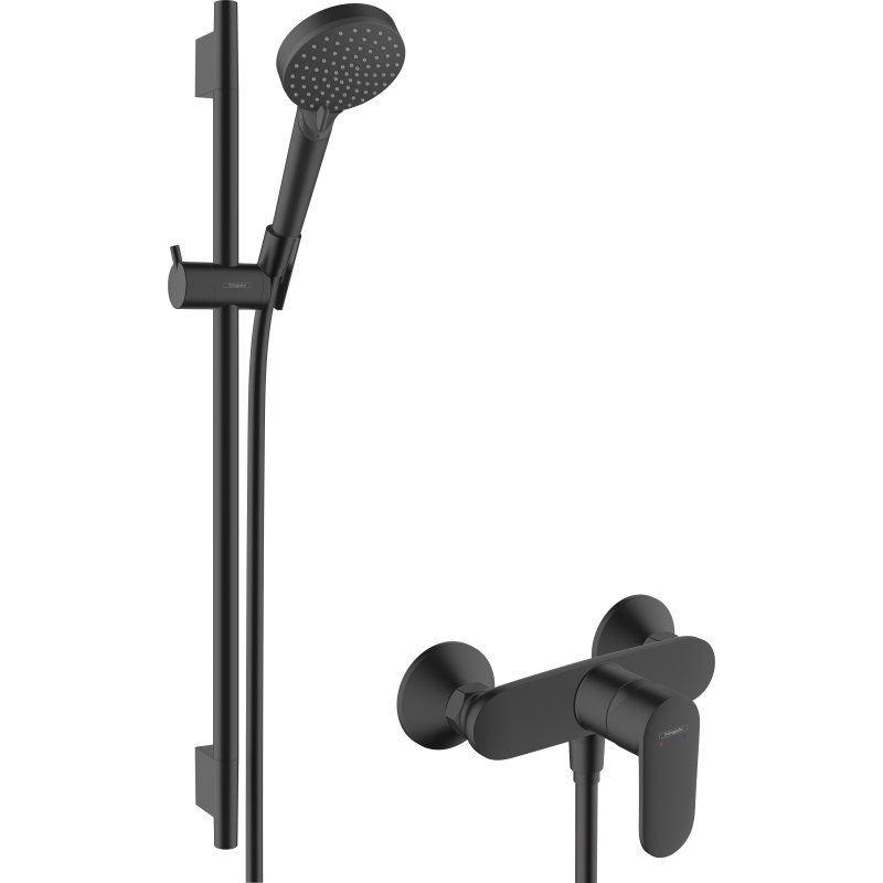 Sys. prysz. 100 Vario EcoSmart z drążek 65 cm S Puro i jednouchwytową bat prysznic, Czarny mat Vernis Blend HANSGROHE 26958670