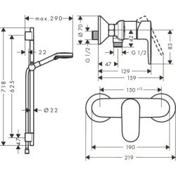 Sys. prysz. 100 Vario EcoSmart z drążek 65 cm S Puro i jednouchwytową bat prysznic, Czarny mat Vernis Blend HANSGROHE 26958670