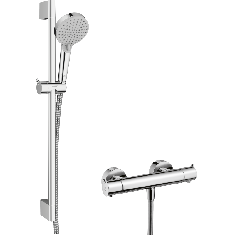 System prysznic 100 Vario EcoSmart z drążkiem 65 cm Crometta, baterią termo. Ecostat S Chrom Vernis Blend HANSGROHE 26960000