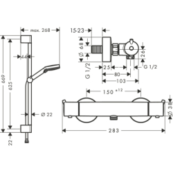System prysznic 100 Vario EcoSmart z drążkiem 65 cm Crometta, baterią termo. Ecostat S Chrom Vernis Blend HANSGROHE 26960000