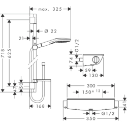 Sys. prysz. 120 3jet z drążek 65 cm i termo. bat prysznic Ecostat Select, Biały/Chrom Raindance Select E HANSGROHE 27038400
