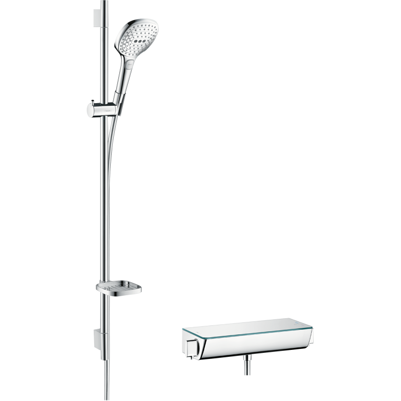 Sys. prysz. 120 3jet z drążek 90 cm i termo. bat prysznic Ecostat Select, Biały/Chrom Raindance Select E HANSGROHE 27039400