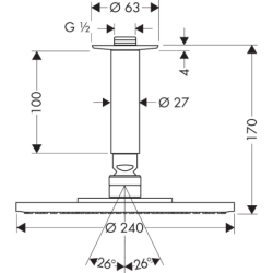 Głowica prysznicowa 240 1jet z przyłączem sufitowym Chrom Raindance S HANSGROHE 27477000