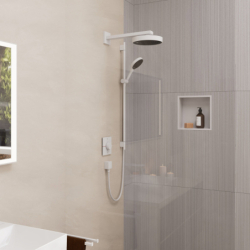 Set prysznic 130 3jet z drążkiem S Puro 90 cm PushSlider i wężem Designflex 160 cm Biały mat Rainfinity HANSGROHE 28743700