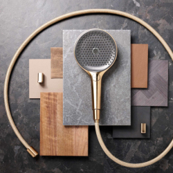 Set prysznic 130 3jet z drążkiem S Puro 90 cm PushSlider i wężem Designflex 160 cm Złoty poler Rainfinity HANSGROHE 28743990