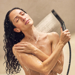 Set prysz. 130 3jet EcoSmart z drążek S Puro 90 PushSlider wąż Designflex 160 Czarny Chrom brushed Rainfinity HANSGROHE 28744340