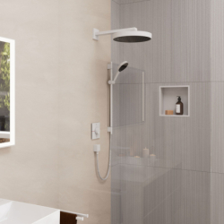 Set prysznic 130 3jet z drążkiem S Puro 65 cm PushSlider i wężem Designflex 160 cm Biały mat Rainfinity HANSGROHE 28745700