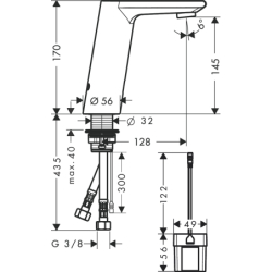 Elektroniczna bateria umywalkowa ze wstępną regulacją temperatury, zasilana baterią Chrom Metris S HANSGROHE 31101000