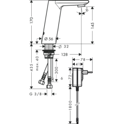 Elektroniczna bateria umywalkowa ze wstępną regulacją temperatury, zasilana z sieci 230 V Chrom Metris S HANSGROHE 31103000