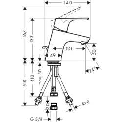 Bateria umywalkowa 70 LowPressure do bezciśnieniowych podgrzewaczy wody z kpl. odpł. Chrom Focus HANSGROHE 31132000