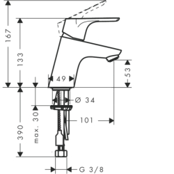 Jednouchwytowa bateria umywalkowa 70 z kompletem odpływowym Push-Open Chrom Focus HANSGROHE 31604000