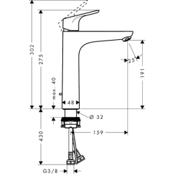 Jednouchwytowa bateria umywalkowa 190 z kompletem odpływowym z cięgłem Chrom Focus HANSGROHE 31608000