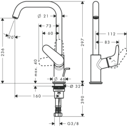 Jednouchwytowa bateria umywalkowa 240 z obrotową wylewką i kompletem odpływowym z cięgłem Chrom Focus HANSGROHE 31609000