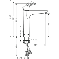Bateria umywalkowa 190 CoolStart z 2 zakresami przepływu i kpl odpływowym z cięgłem Chrom Focus HANSGROHE 31658000
