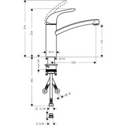 Jednouchwytowa bateria kuchenna 160, LowPressure do bezciśnieniowych podgrzewaczy wody, 1jet Chrom Focus M41 HANSGROHE 31804000