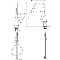 Jednouchwytowa bateria kuchenna 240, wyciągana wylewka, 2jet Chrom Focus M41 HANSGROHE 31815000