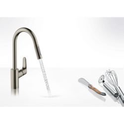 Jednouchwytowa bateria kuchenna 240, wyciągana wylewka, 2jet Stal Szlachetna Finish Focus M41 HANSGROHE 31815800