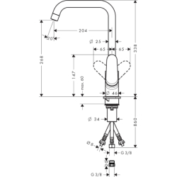 Jednouchwytowa bateria kuchenna 260, LowPressure do bezciśnieniowych podgrzewaczy wody, 1jet Chrom Focus M41 HANSGROHE 31822000