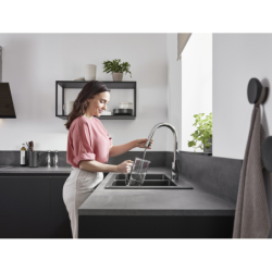 Jednouchwytowa bateria kuchenna 240, EcoSmart, wyciągana wylewka, 2jet Chrom Focus M41 HANSGROHE 31833000