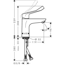 Jednouchwytowa bateria umywalkowa 100 Care z długim uchwytem bez kompletu odpływowego Chrom Focus HANSGROHE 31915000
