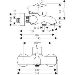 Jednouchwytowa bateria wannowa, natynkowa Chrom Talis S HANSGROHE 32420000