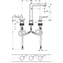 3-otw. Bateria umyw. 160 z uchwytami jednoramiennymi i kpl odpływowym Push-Open Złoty poler Metropol HANSGROHE 32515990