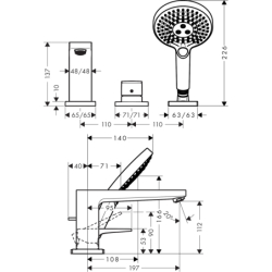 3-otworowa jednouchwytowa bateria na brzeg wanny z uchwytem jednoramiennym Chrom Metropol HANSGROHE 32551000