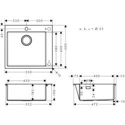 1-F450 Zlewozmywak nablatowy 450 Stal Szlachetna S71 HANSGROHE 43301800
