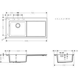 10-F450 Zlewozmywak nablatowy 450 z ociekaczem po prawej stronie kamienna szarość S51 HANSGROHE 43330290