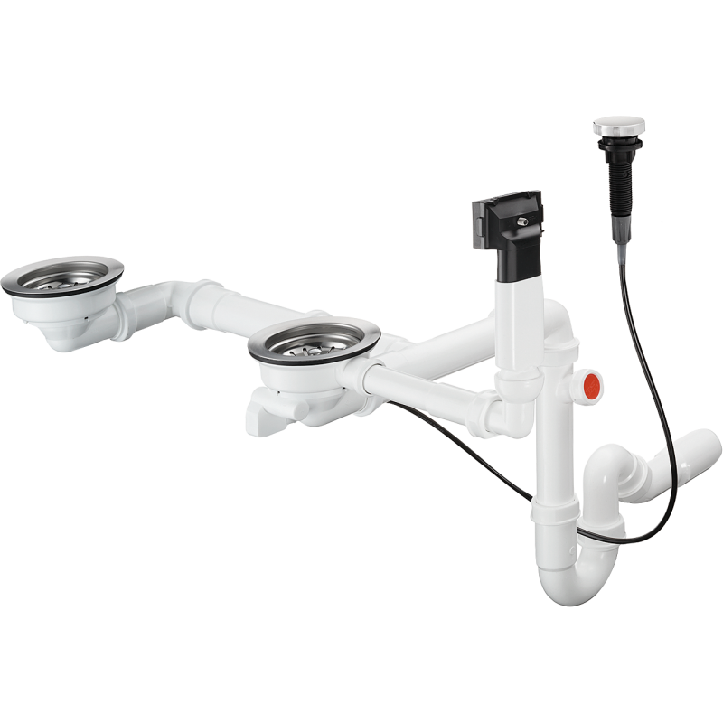 D17-11 Automatyczny komplet odpływowy z przelewem do podwójnej komory granitowej Chrom HANSGROHE 43938000