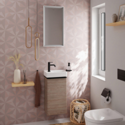 Szafka pod małą umywalkę wiszącą z drzwiami lewymi 340/245, Naturalny Dąb Xelu Q HANSGROHE 54013670