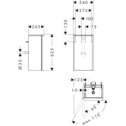 Szafka pod małą umywalkę wiszącą z drzwiami lewymi 340/245, Ciemny Orzech Xelu Q HANSGROHE 54014700