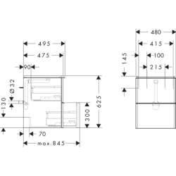 Szafka pod małą umywalkę wiszącą z 2 szufladami 480/475, Biały Wysoki Połysk Xelu Q HANSGROHE 54019000