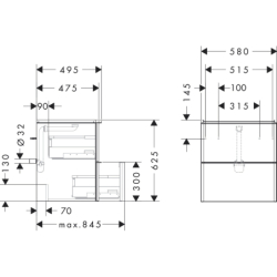 Szafka pod umywalkę wiszącą z 2 szufladami 580/475, Biały Wysoki Połysk Xelu Q HANSGROHE 54023000