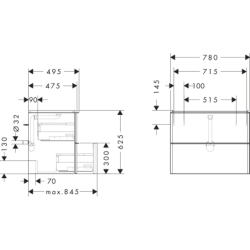 Szafka pod umywalkę wiszącą z 2 szufladami 780/475, Szary Diament Matowy Xelu Q HANSGROHE 54028670