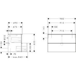 Szafka pod umywalkę wiszącą z 2 szufladami 980/475, Naturalny Dąb Xelu Q HANSGROHE 54033670