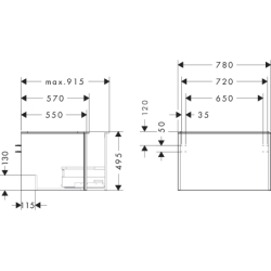 Szafka pod szlifowaną umywalkę wpuszczaną w blat z 1 szufladą 780/550, Szary Diament Matowy Xelu Q HANSGROHE 54055000