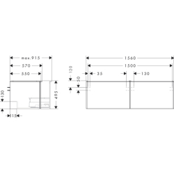Szafka pod szlifowaną umywalkę wpuszczaną w blat z 2 szufladami 1560/550, Ciemny Orzech Xelu Q HANSGROHE 54073670