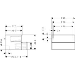 Szafka pod umywalkę nablatową z 2 szufladami 780/550, Ciemny Orzech Xelu Q HANSGROHE 54077000