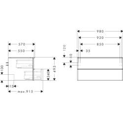 Szafka pod umywalkę nablatową z 2 szufladami 980/550, Naturalny Dąb Xelu Q HANSGROHE 54080700