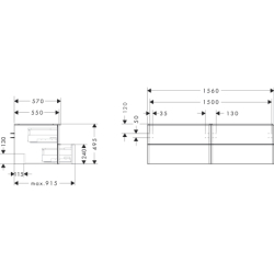 Szafka pod umywalkę nablatową z 4 szufladami 1560/550, Naturalny Dąb Xelu Q HANSGROHE 54092000