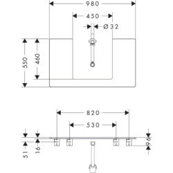 Blat 980/550 z wycięciem na środku pod umywalkę wpuszczaną, szlifowaną 500/480 Ciemny Orzech Xelu Q HANSGROHE 54095630