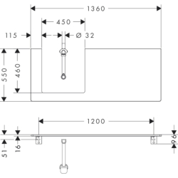Blat 1360/550 z wycięciem po lewej stronie pod umywalkę wpuszczaną, szlifowaną 500/480 Naturalny Dąb Xelu Q HANSGROHE 54097230