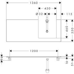 Blat 1360/550 z wycięciem po prawej stronie pod umywalkę wpuszczaną, szlifowaną 500/480 Ciemny Orzech Xelu Q HANSGROHE 54098630